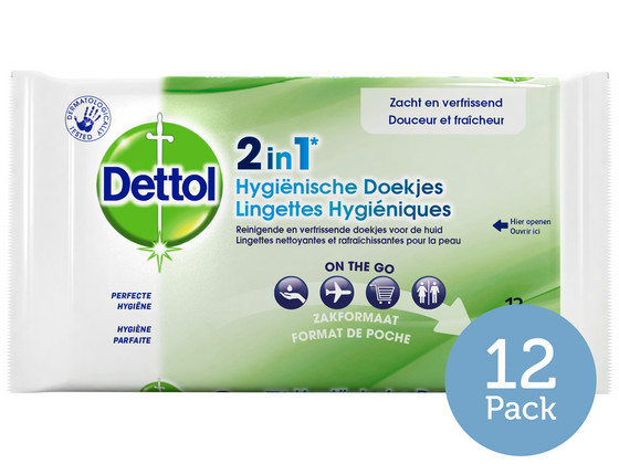 12x Dettol 2-in-1 Desinfectie Doekjes