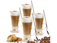 4x Latte / Cappuccino Glas + Lepel | 250 ml