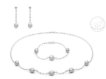 OMG Jewel Weißgold-Schmuckset mit Perlen | 18 Karat | Ohrringe, Armband und Halskette