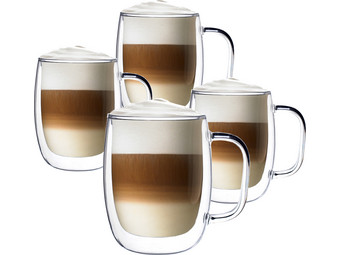 verlies uzelf Kiezelsteen Maak plaats 4x Luxe Dubbelwandig Cappuccino Glas | 400 ml - Internet's Best Online  Offer Daily - iBOOD.com