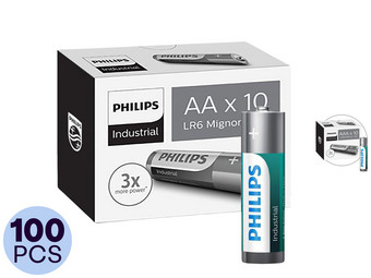 100x Philips Industrial Alkaline Batterij