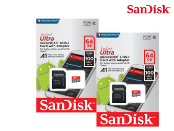 Dwupak kart MicroSD Sandisk z adapterem | 64 GB | 100 MB/s