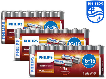 96x Philips Power Alkaline Battery | 64x AA and 32x AAA