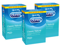 60x Durex Classic Natural Condoom