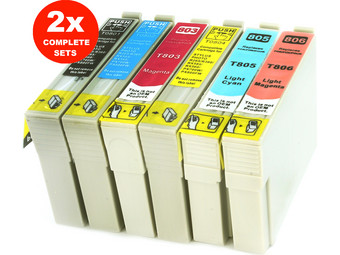 2x Cartridges voor Epson T0801/2/3/4/5/6